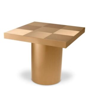 Designer Side Table Laporte by Eichholtz in brushed brass finish. Features patterned squares created by brushing in different directions