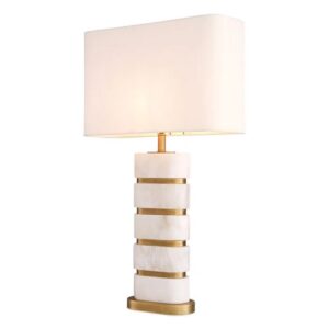 Designer Table Lam Newall by Eichholtz in antique brass finish / alabaster includes white shade