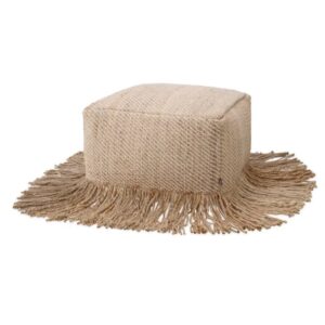 Luxurious Stool Vieste by Eichholtz in natural jute. Handwoven in a flat weave design. Features textured fringes.