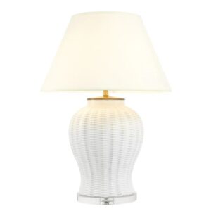 Designer Table Lamp Fort Meyer by Eichholtz in cracked white ceramic crystal glass base. Includes off-white shade
